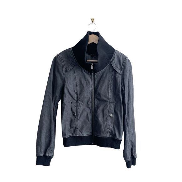 Theory Jacket Darian North Dakota Zip Dark Denim Women's Size M Ribbed Collar - Picture 1 of 10